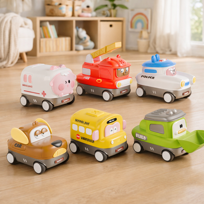 Toybie kids Mini Vehicle Toy Set of 6 – Cartoon Emergency & Construction Cars
