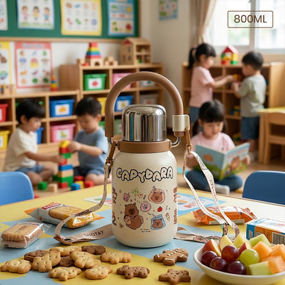 Cute Insulated Steel Flask/Bottle with Handle & Strap - 800ml