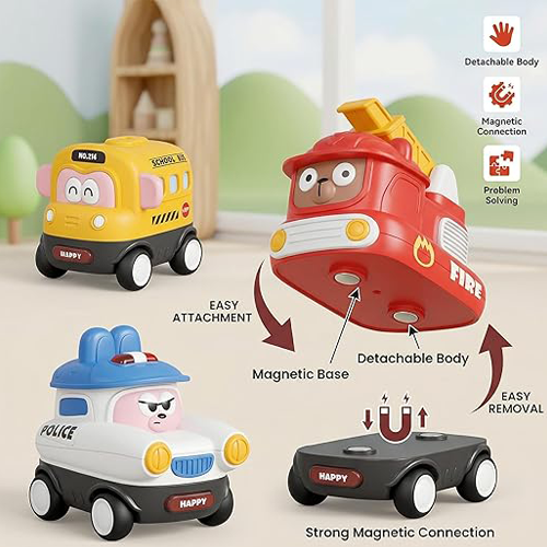 Toybie kids Mini Vehicle Toy Set of 6 – Cartoon Emergency & Construction Cars