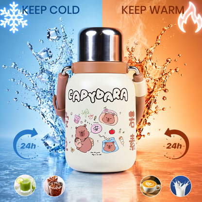 Cute Insulated Steel Flask/Bottle with Handle & Strap - 800ml