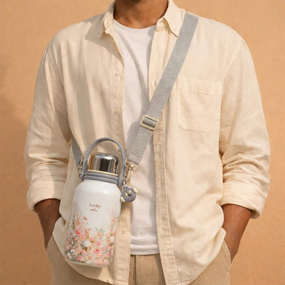Daisy Bloom Floral Print Insulated Thermal Flask with strap 1200ml