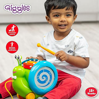Funskool Giggles - 3 in 1 Pull Along Musical Snail,Toys for Kids, Xylophone for Kids, Drum Set, Walking Preschool Toys (18 Months & Above, Infant, Multicolour