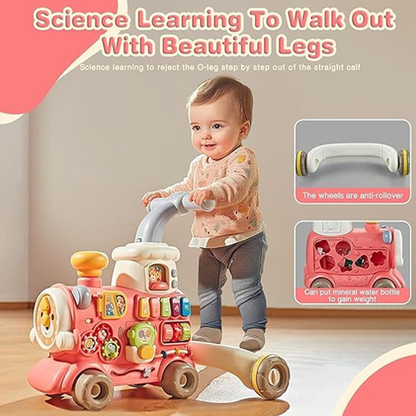 Toybie Baby Walker Cum Ride-On Train | 5-in-1 Musical Activity Toy with Detachable Seat, Interactive Panel & Trailer (6–36 Months) (Pink)