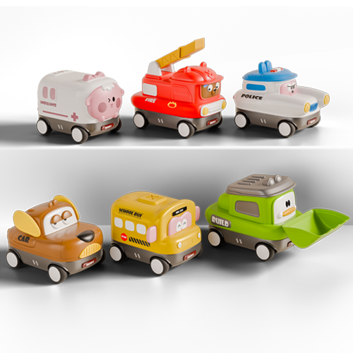 Toybie kids Mini Vehicle Toy Set of 6 – Cartoon Emergency & Construction Cars