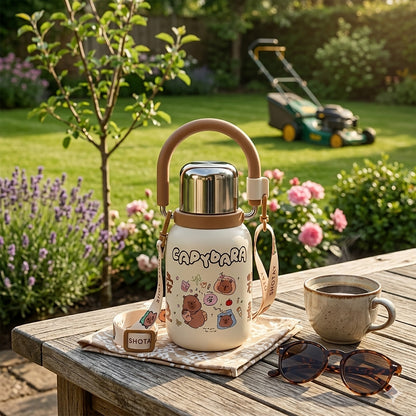 Cute Insulated Steel Flask/Bottle with Handle & Strap - 800ml