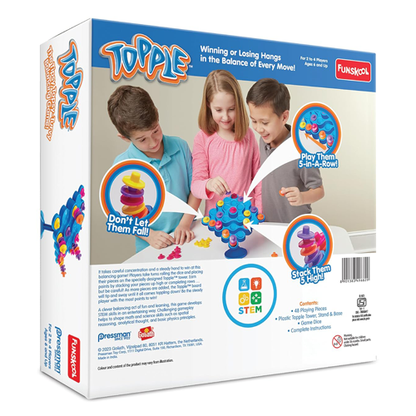 Funskool Original Topple, Strategy Game, Board Game for Kids, Adults, Families, Educational, Fun, 2 to 4 Players, Family Fun, Learning Activity Toy for Childrens, Gift Set for Kid, Ages 6+ Years
