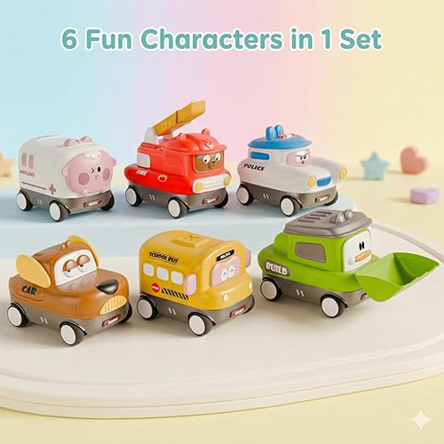Toybie kids Mini Vehicle Toy Set of 6 – Cartoon Emergency & Construction Cars