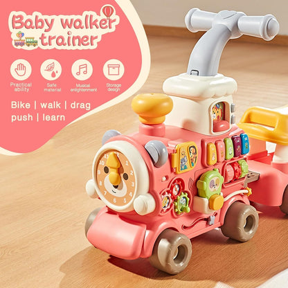 Toybie Baby Walker Cum Ride-On Train | 5-in-1 Musical Activity Toy with Detachable Seat, Interactive Panel & Trailer (6–36 Months) (Pink)