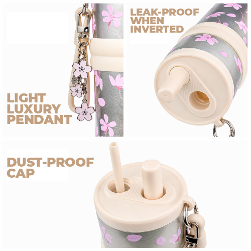 Pure Titanium Vacuum Tumbler water bottle with Straw & Charm – 550ml