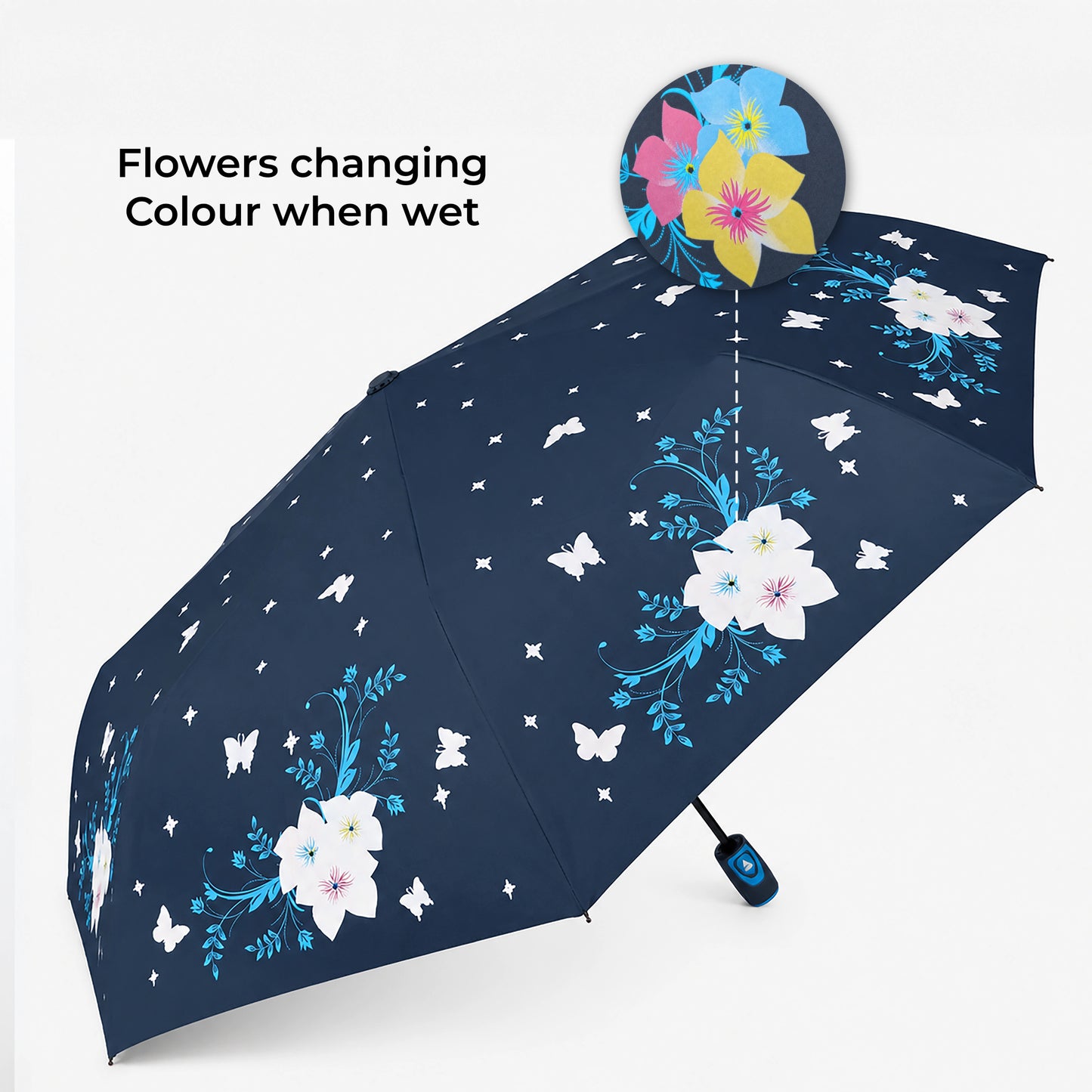 Magic Colour Changing Floral Triple-folding Umbrella with UV Protection