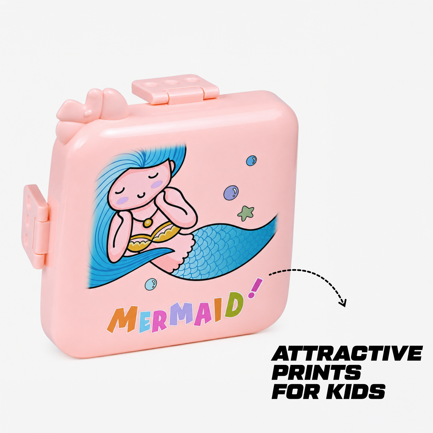 Mermaid Plastic Kids Lunch Box with 3 Compartments for Kids - 1590ml