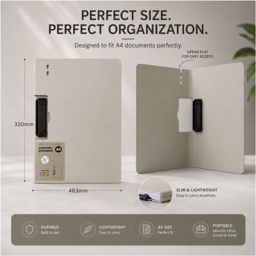 Slim A4 Carrying Document Folder with Secure Clip