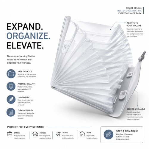 24 Pocket Expanding File Organizer with Secure Clasp