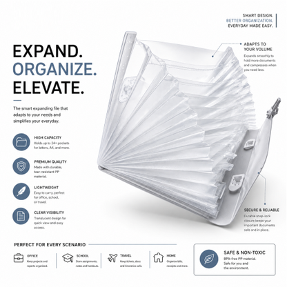 24 Pocket Expanding File Organizer with Secure Clasp