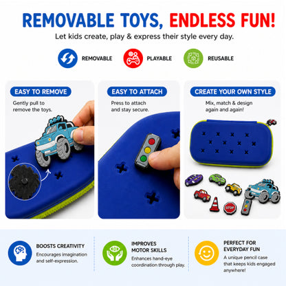 Premium DIY Racing Car Pencil Box with Removable Toy Accessories