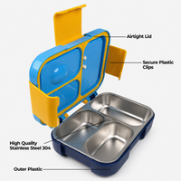Stainless Steel Bento Lunch Box – 3 Airtight Containers – 750ml