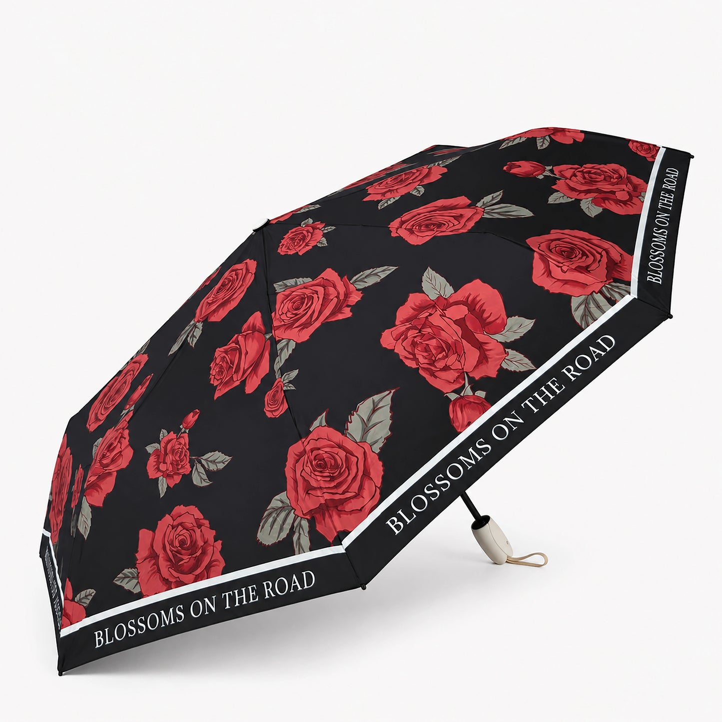 Rose Print UV Protection Folding Umbrella with Lotus Grip