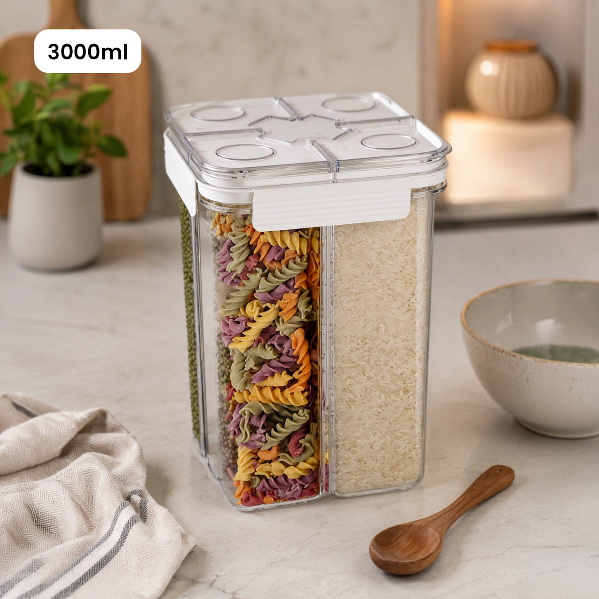 HOMX 4-Compartment Airtight Food Storage Container with Divider Lids