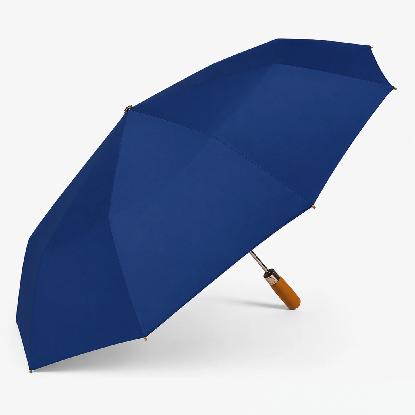 Luxury Windproof Folding Umbrella with Wooden Handle & UV Shield