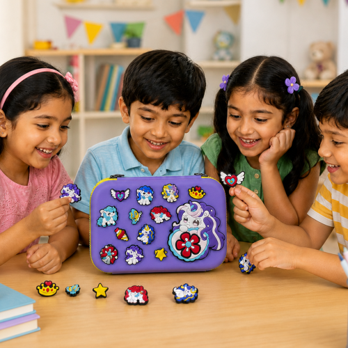 Premium DIY Kids Pencil Box with Removable Decorative Toy Charms