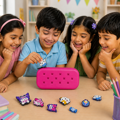 Premium Cartoon Pencil Box with Removable Toy Charms for Kids