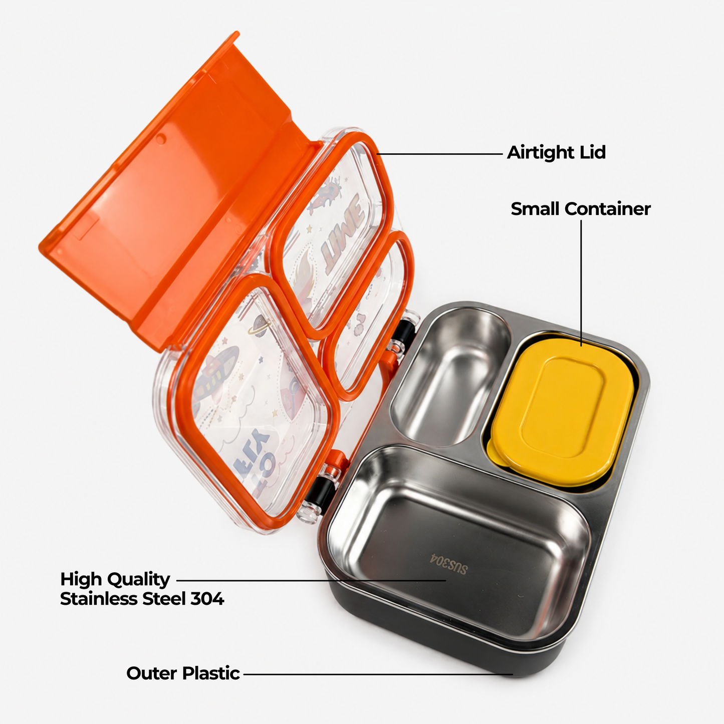 Kids Stainless Steel Bento Lunch Box with Snack Container - 650ml + 100ml