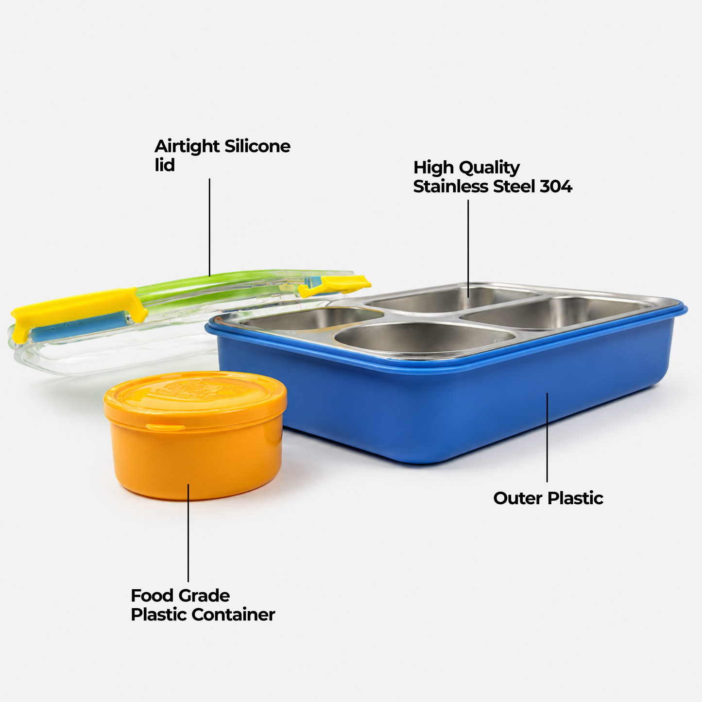 Stainless Steel Bento Lunch Box with 3 compartments for Kids – 1050ml