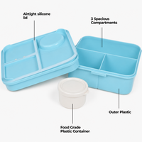 Unicorn Bento Lunch Box with 3 Compartments for Kids - 1590ml