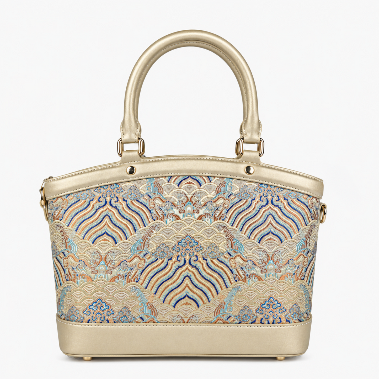 Premium Leather Handbag with Hangzhou Silk for Women