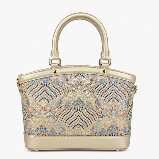 Premium Leather Handbag with Hangzhou Silk for Women
