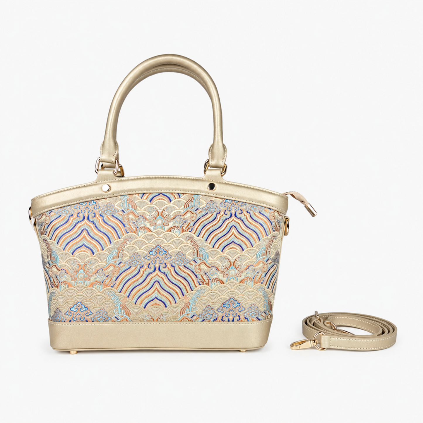 Premium Leather Handbag with Hangzhou Silk for Women