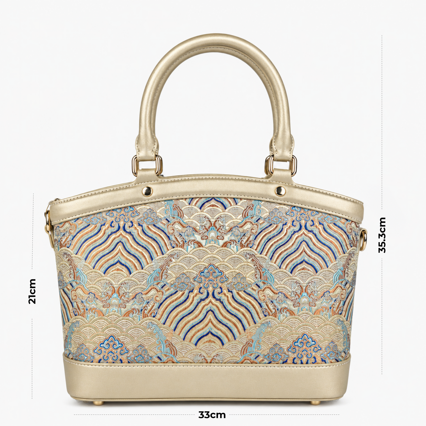 Premium Leather Handbag with Hangzhou Silk for Women