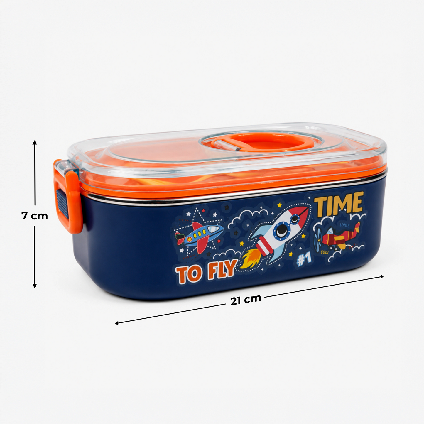 Kids Stainless Steel Lunch Box 2 Compartment with Spoon & Fork Set 900ml