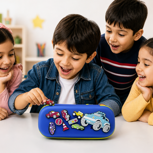 Premium DIY Racing Car Pencil Box with Removable Toy Accessories