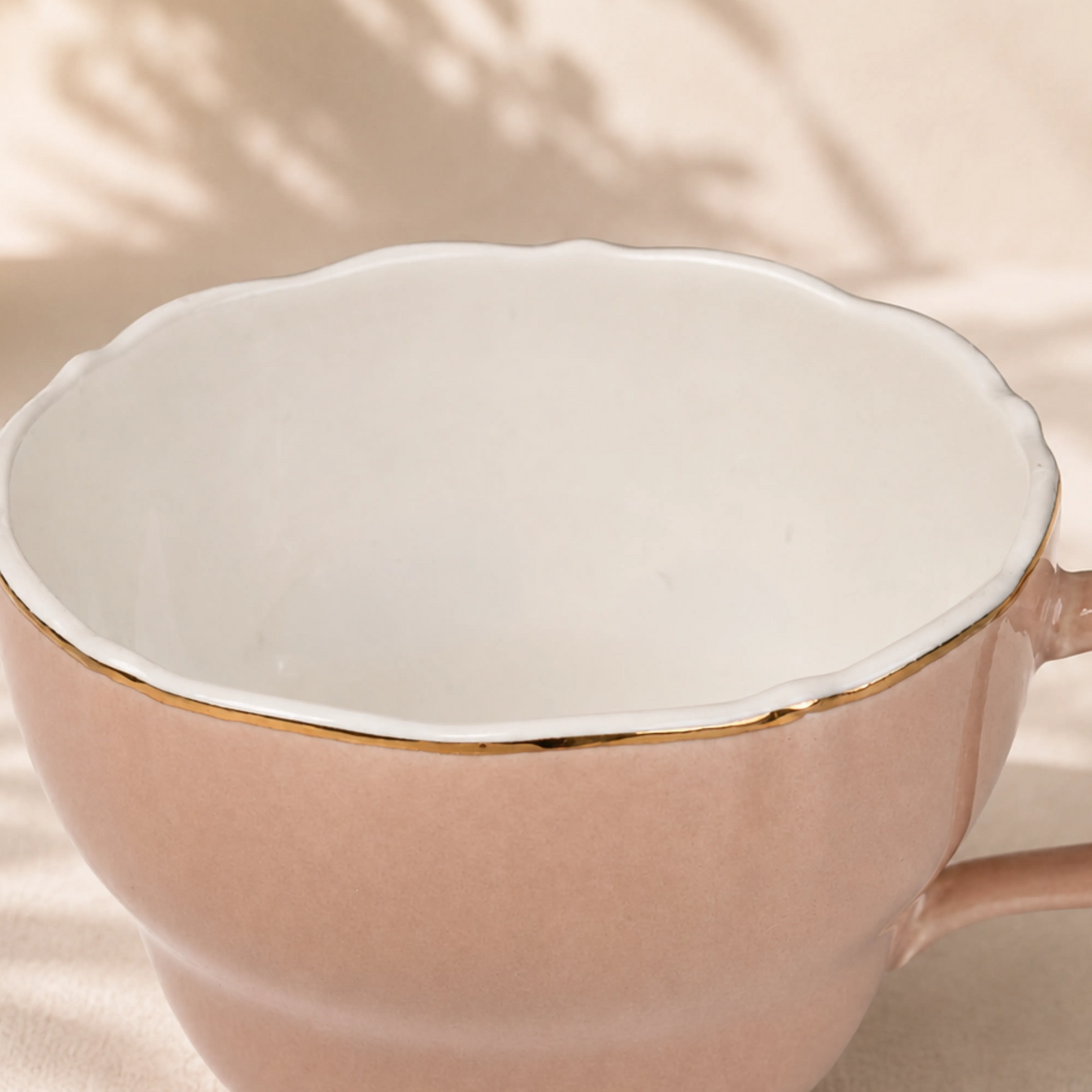 Blush Pink Gold-Rim Ceramic Tea Cup & Saucer Set of 6 (100ml each)