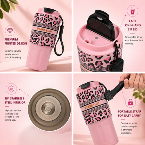 Tough Panther Print Luxe Insulated Steel Travel Tumbler – 600ml