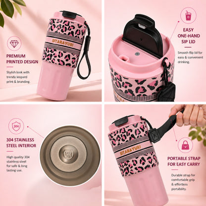 Tough Panther Print Luxe Insulated Steel Travel Tumbler – 600ml