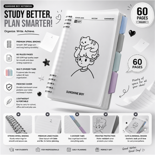 Retro Art Series Plant Spiral Study Planner Notebook.
