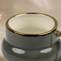 Luxury Smoky Grey Gold Rim Ceramic Mug & Saucer - Set of 6 (100ml each)