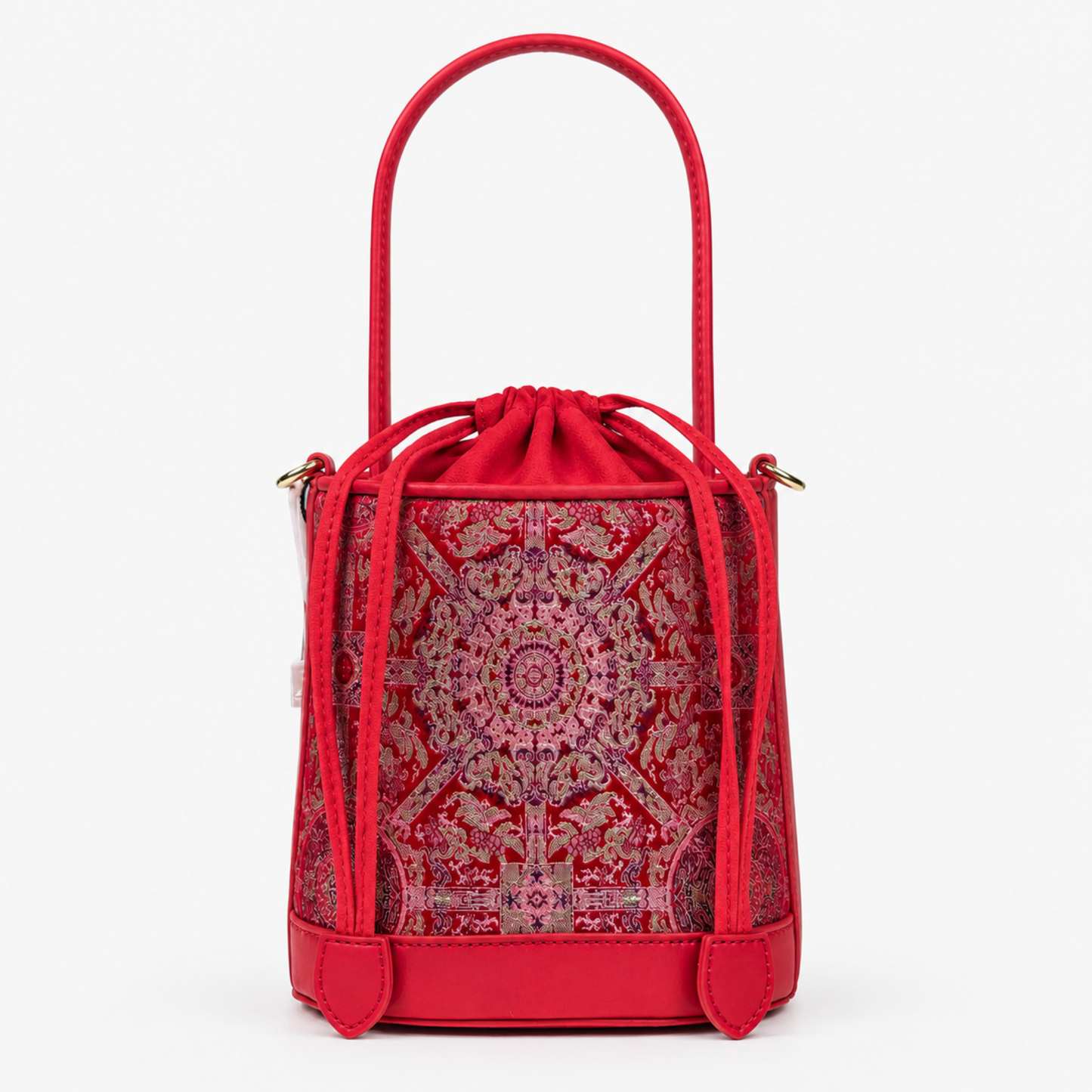 Printed Hangzhou Silk with Premium Leather Bucket Bag for Women