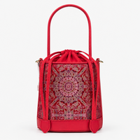 Printed Hangzhou Silk with Premium Leather Bucket Bag for Women