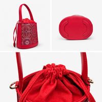 Printed Hangzhou Silk with Premium Leather Bucket Bag for Women