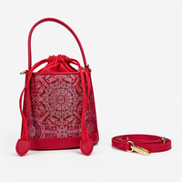 Printed Hangzhou Silk with Premium Leather Bucket Bag for Women