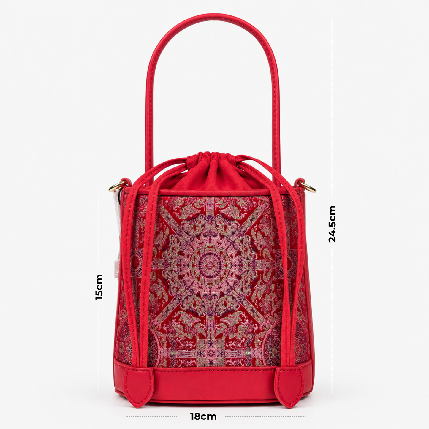 Printed Hangzhou Silk with Premium Leather Bucket Bag for Women