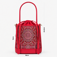 Printed Hangzhou Silk with Premium Leather Bucket Bag for Women