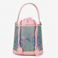 Printed Hangzhou Silk with Premium Leather Bucket Bag for Women