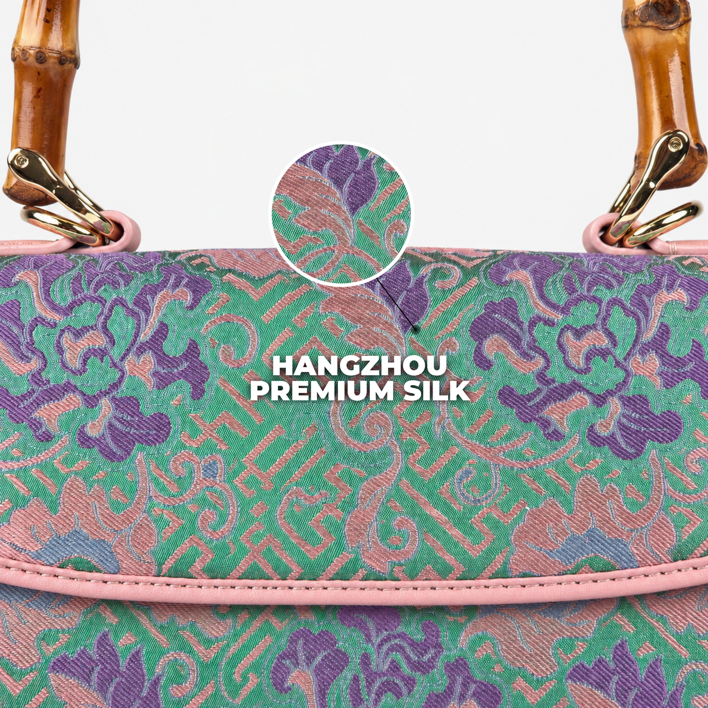 Hangzhou Silk Handbag with Wooden Handle