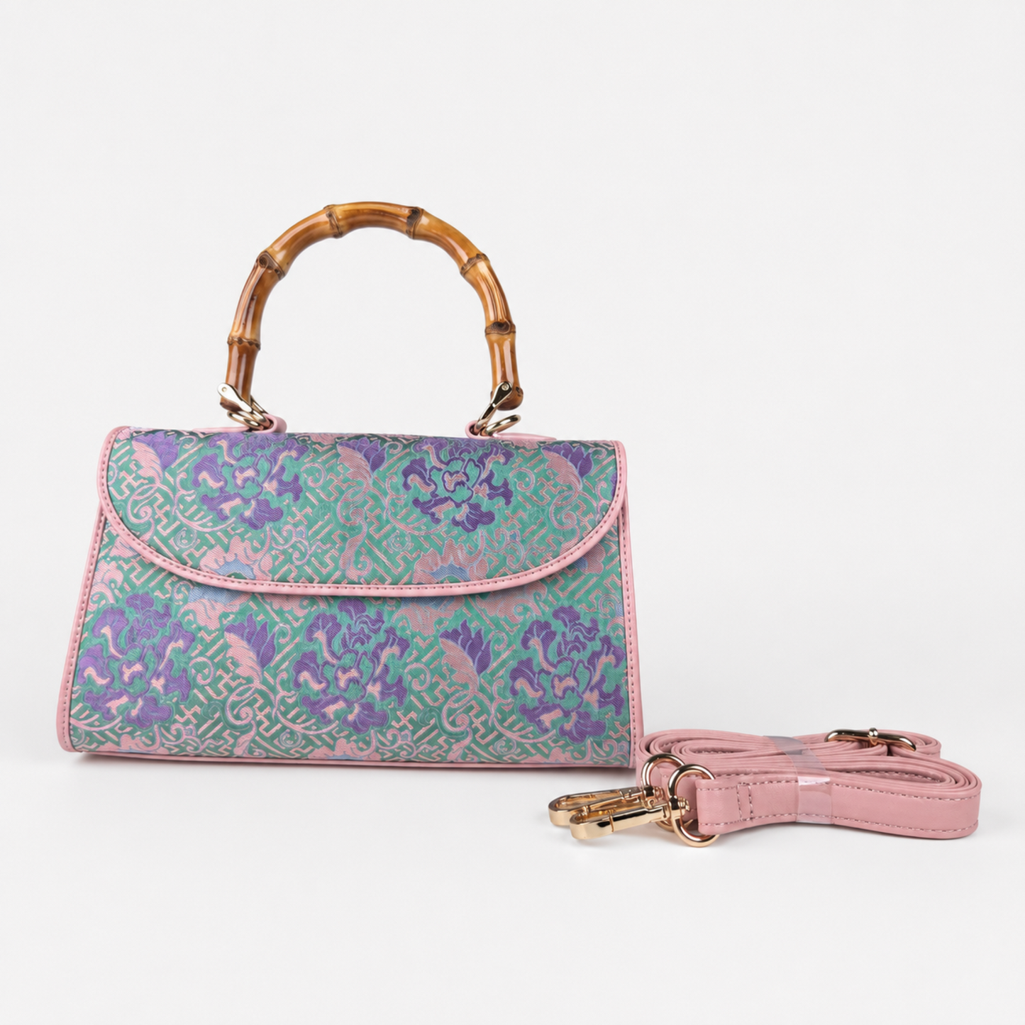 Hangzhou Silk Handbag with Wooden Handle