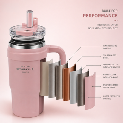 SITARAYURI Premium Insulated Steel Tumbler with Handle 1100ml