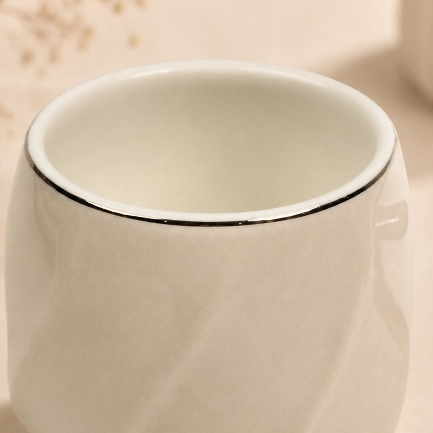 Light Grey Premium Gold Rim Ceramic Mug & Saucer - Set of 6 (75ml each)